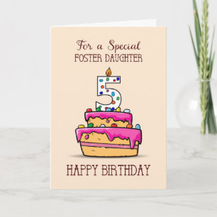 Foster Daughter 5th Birthday, 5 on Sweet Pink Cake Card