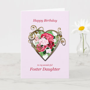 Foster Daughter Birthday Antique Painted Roses Card