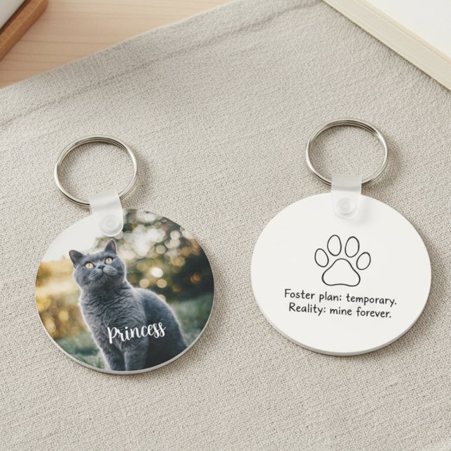 Foster Fail Forever Mine Pet Paw Print Key Ring (Custom Keychain for "Foster Fail" Cat Owners)