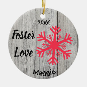 Foster Love - Customised Pink Snowflakes Adoption Ceramic Tree Decoration