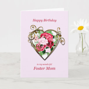 Foster Mum Birthday Antique Painted Roses Card