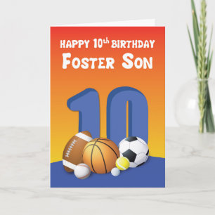 Foster Son 10th Birthday Sports Balls Card