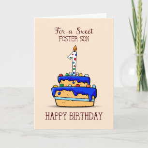 Foster Son 1st Birthday, 1 on Sweet Blue Cake Card