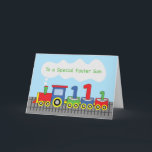 Foster Son 1st Birthday Colourful Train on Track Card<br><div class="desc">If you want to give your foster son a greeting card that he will cherish forever then this is the right card you are looking for. This will forever remind him how happy,  fun and colourful his 1st birthday was.</div>