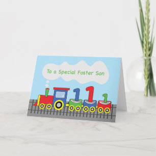 Foster Son 1st Birthday Colourful Train on Track Card