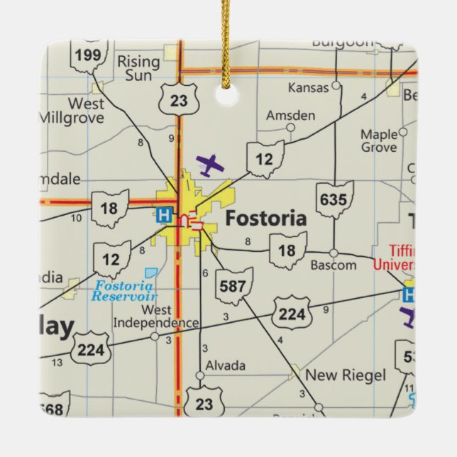 Fostoria Ohio Road Map Ceramic Ornament (Back)