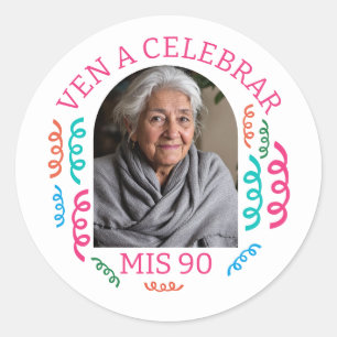Foto Personalizada Fiesta de 90 Años  Classic Round Sticker