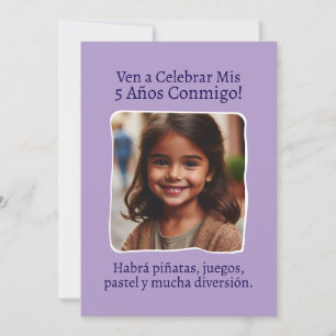 Foto Personalizada Mis 5 Años Cumpleaños Cinco  Invitation
