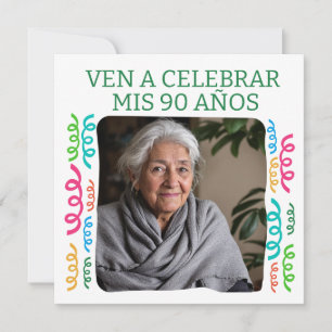 Foto Personalizada Mis 90 Años Fiesta Invitation