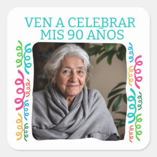 Foto Personalizada Mis 90 Años Fiesta Square Sticker