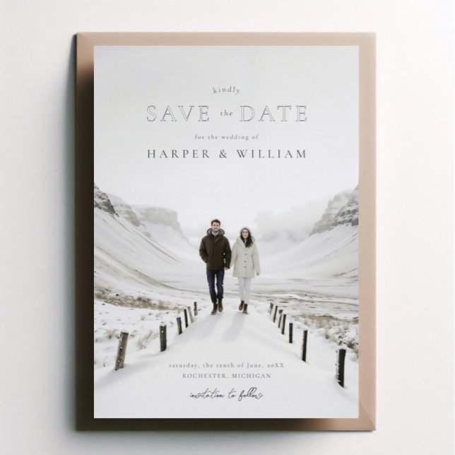 foto wintery wedding save the date (Save the date in silver foil on your own background photo)