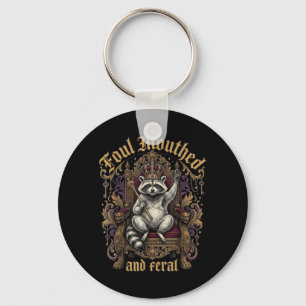 Foul Mouthed And Feral Racoon Crown Throne Gothic Key Ring