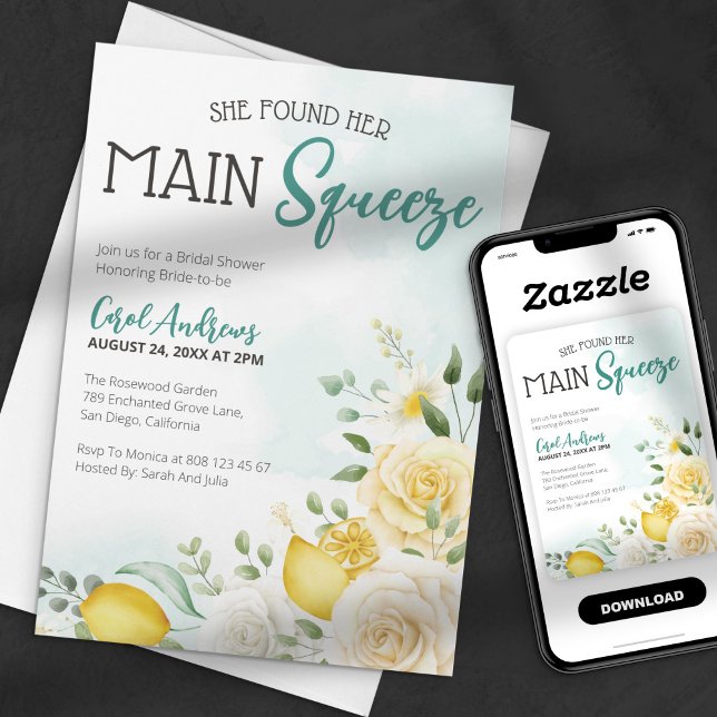 Found Her Main Squeez Floral Lemon Bridal Shower Invitation (Creator Uploaded)