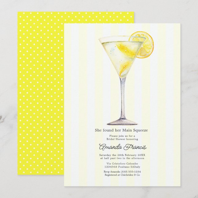 Found Her Main Squeeze Lemon Martini Bridal Shower Invitation (Front/Back)