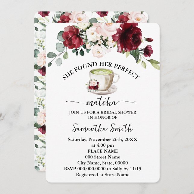 Found Her Perfect Matcha Bridal Shower Marsala Invitation (Front/Back)