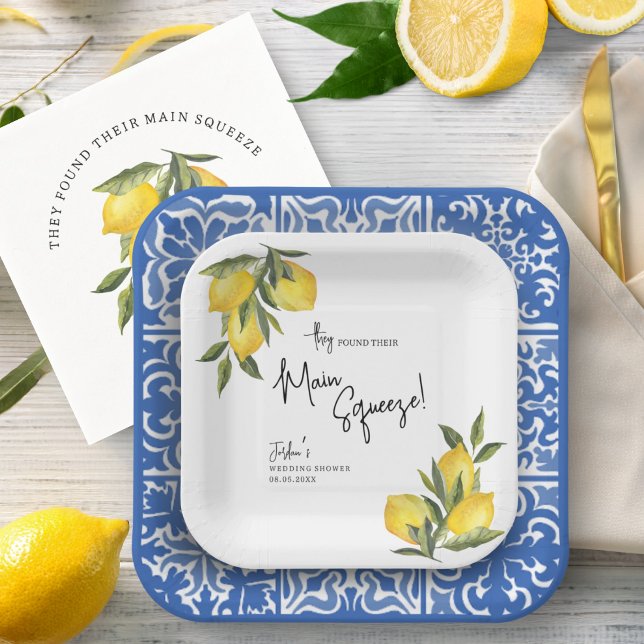 Found Main Squeeze Watercolor Lemon Wedding Shower Paper Plate (Creator Uploaded)