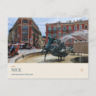 Fountain and Colourful Facades in Nice Postcard