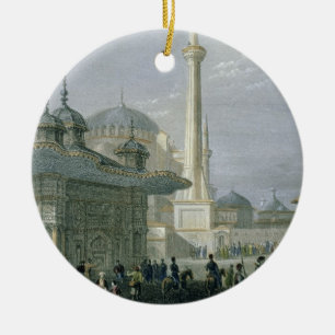Fountain and Square of St. Sophia, Istanbul, engra Ceramic Tree Decoration