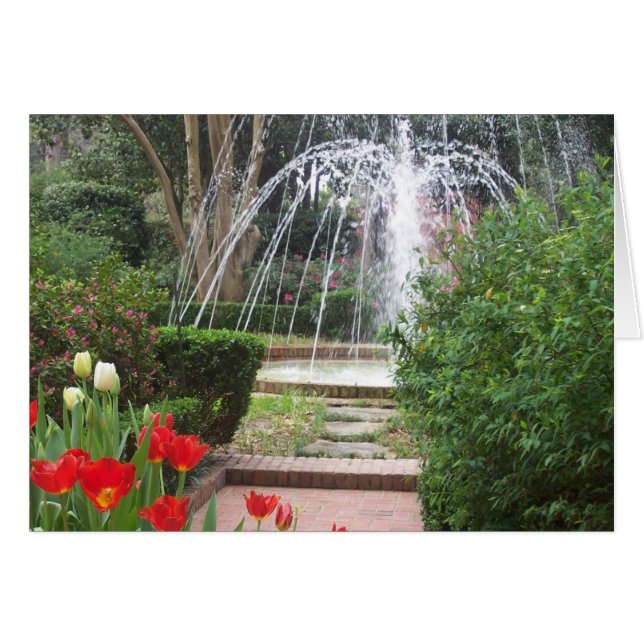 fountain and tulips card (Front Horizontal)
