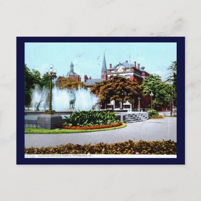 Fountain & Elks Temple, Pittsburgh 1913 Vintage Postcard (Front)