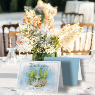 Fountain flowers doves Wedding Thank You Card