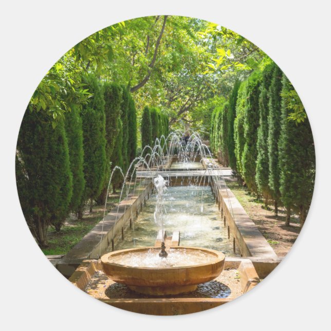 Fountain in Almudaina Gardens - Palma de Mallorca Classic Round Sticker (Front)