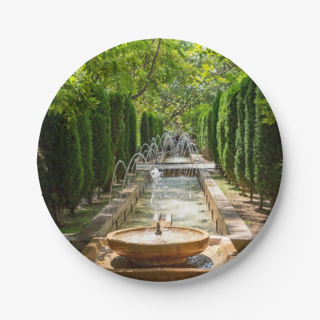 Fountain in Almudaina Gardens - Palma de Mallorca Paper Plate (Front)