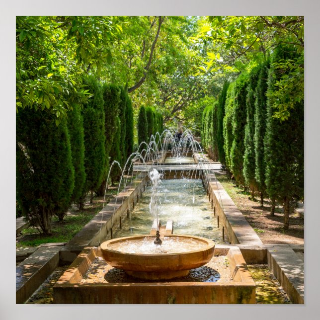 Fountain in Almudaina Gardens - Palma de Mallorca Poster (Front)