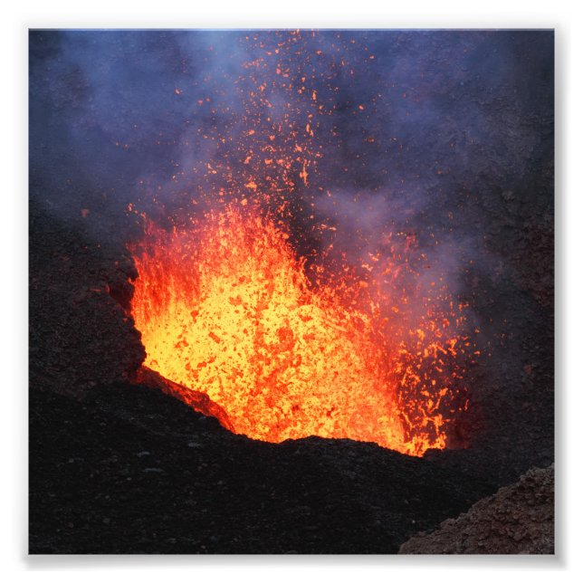 Fountain of hot lava eruption from crater volcano photo print (Front)
