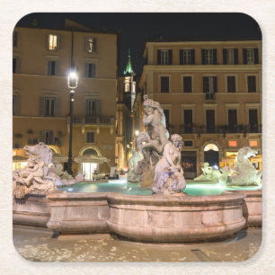 Fountain of Neptune in the Piazza Navona - Rome Square Paper Coaster