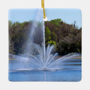 Fountain On A Pond Ceramic Ornament