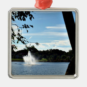 Fountain on Lake Mirror Metal Tree Decoration