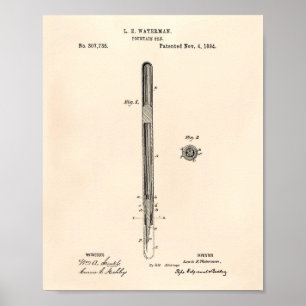 Fountain Pen 1884 Patent Art - Old Peper Poster