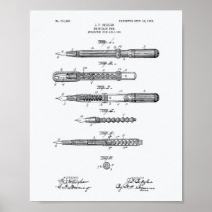 Fountain Pen 1905 Patent Art White Paper Poster