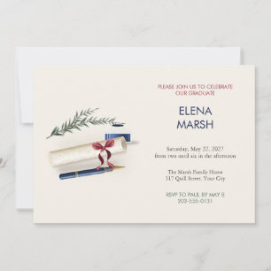 Fountain Pen Inkwell and Diploma Grad Party Invite