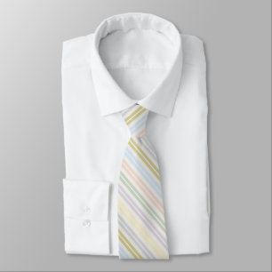 Fountain Pen Pastel Colored Stripes On Cloud White Tie