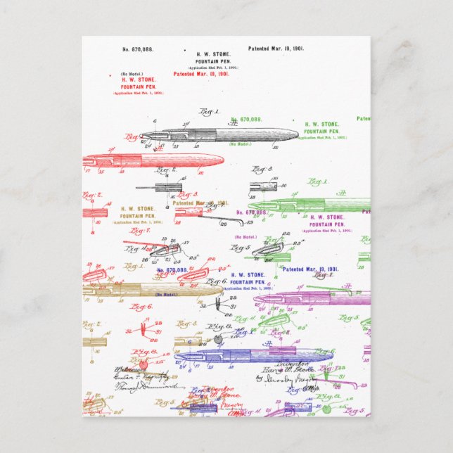 Fountain pen patent postcard (Front)