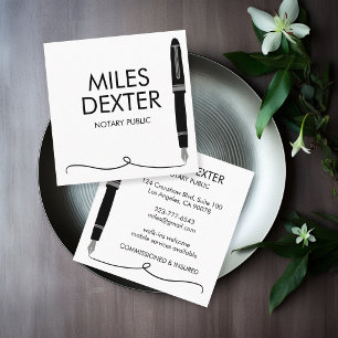 Fountain Pen Signature Logo Notary Public Legal Square Business Card