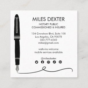 Fountain Pen Signature Logo Notary Public Legal Square Business Card