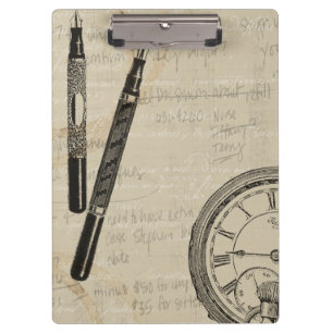Fountain Pens and Watchface with Notes Clipboard
