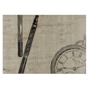 Fountain Pens and Watchface with Notes Cutting Board