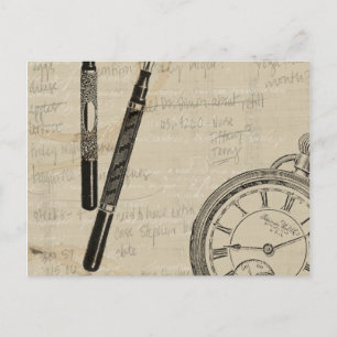 Fountain Pens and Watchface with Notes Postcard