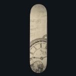 Fountain Pens and Watchface with Notes Skateboard<br><div class="desc">Looks like someone was taking a lot of notes! This contemporary painting of fountain pens and a watchface illustrate the loss of time to the various mundane,  but important,  activities in our lives. Get your copy today!</div>