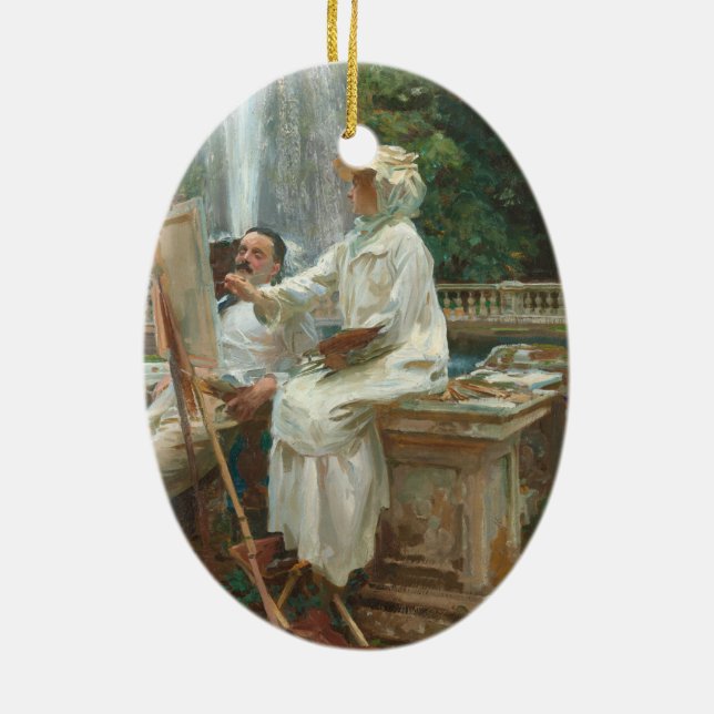 Fountain Villa Torlonia Frascati, Italy by Sargent Ceramic Tree Decoration (Back)