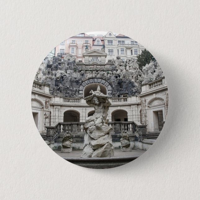 Fountain with Neptune statue in Prague 6 Cm Round Badge (Front)
