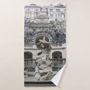 Fountain with Neptune statue in Prague Bath Towel
