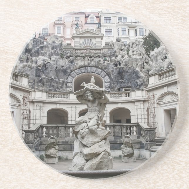 Fountain with Neptune statue in Prague Coaster (Front)