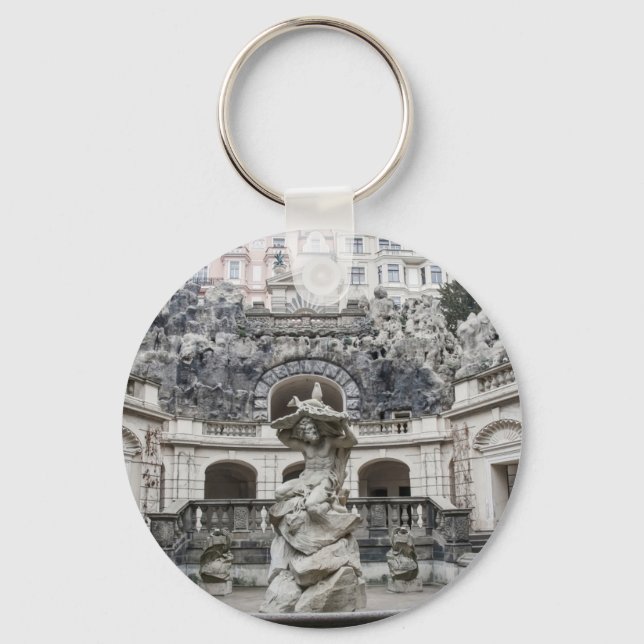 Fountain with Neptune statue in Prague Key Ring (Front)