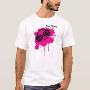 Four4ths :: Pink and Black splatter logo on White T-Shirt