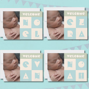 Four 4 letter name baby boy birth announcement 